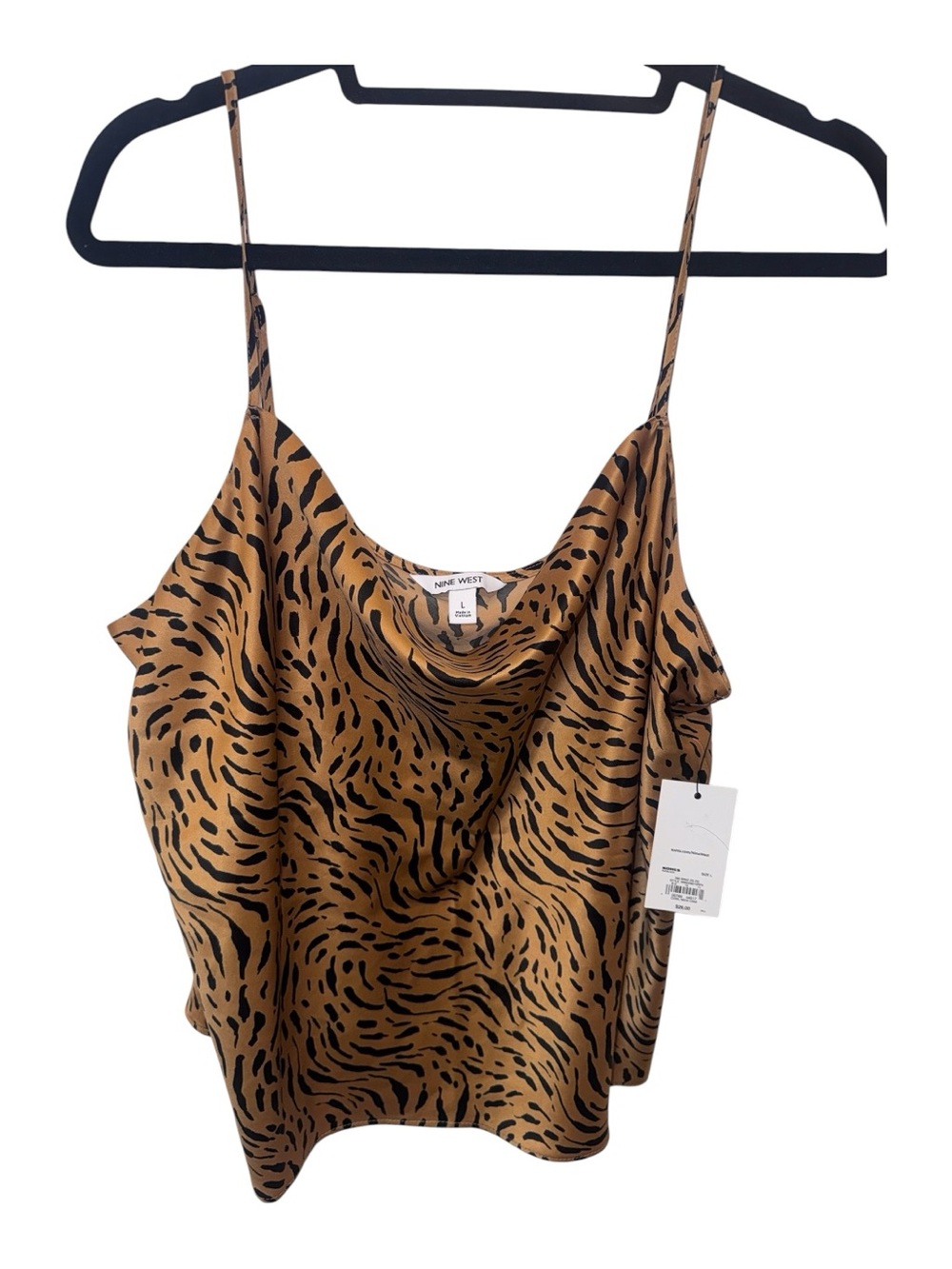Nine West Tan and Black Animal-Print Satin Cowl Cami